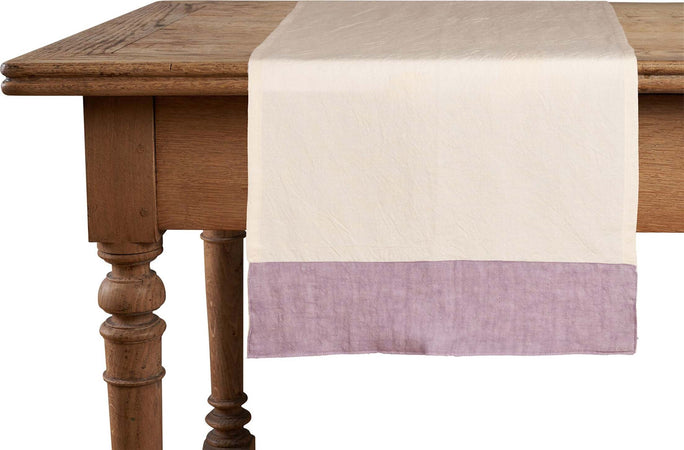 Runner In Misto Lino Con Elegante Bordo Applicato Made In Italy Naturale/glicine Casa e cucina/Tessili per la casa/Tessili da cucina/Runner Vanita di raso - Sesto San Giovanni, Commerciovirtuoso.it