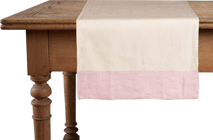 Runner In Misto Lino Con Elegante Bordo Applicato Made In Italy Naturale/rosa Perla Casa e cucina/Tessili per la casa/Tessili da cucina/Runner Vanita di raso - Sesto San Giovanni, Commerciovirtuoso.it