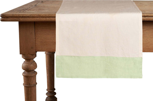 Runner In Misto Lino Con Elegante Bordo Applicato Made In Italy Naturale/verde Menta Casa e cucina/Tessili per la casa/Tessili da cucina/Runner Vanita di raso - Sesto San Giovanni, Commerciovirtuoso.it
