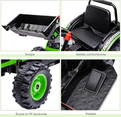 Ruspa-Giocattolo-per-Bambini-3-5-Anni-a-Batteria-6V-con-Suoni-e-Luci,-132x62x65-cm,-Verde-WA1370-167V90GNWA1