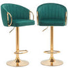 Set 2 Sgabelli da Cucina Altezza Regolabile in Velluto Verde e Struttura Oro