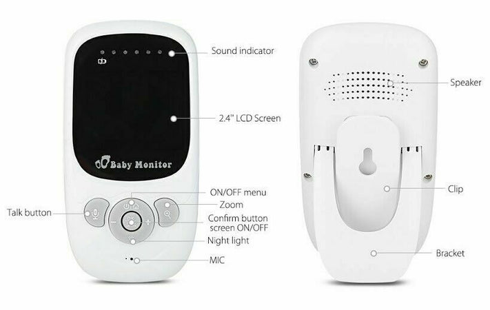 Baby monitor wireless 2,4 GHz con 2.4" display LCD Visione notturna audio DOPPIO