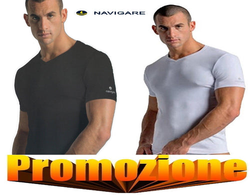 3 PEZZI T-SHIRT UOMO COTONE ELASTICIZZATO SCOLLO V INTIMO NAVIGARE 571