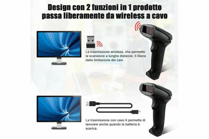 Lettore codice a barre pistola scanner codice 1D laser wireless Q-A203