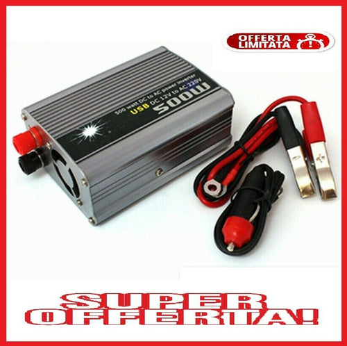INVERTER 500W WATT 12V 220V TRASFORMATORE AUTO BARCA CAMPEGGIO PC PRESA USB