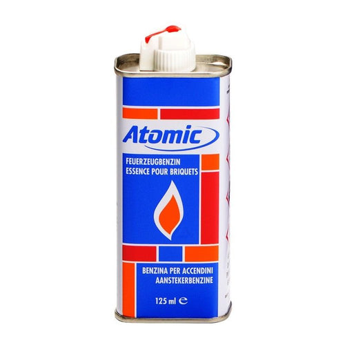 2 LATTINA FLUIDO BENZINA LATTA ATOMIC RICAMBIO RICARICA ACCENDINI 125 ml