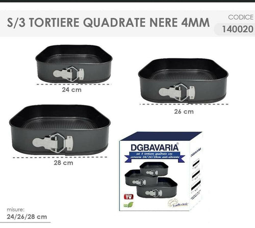 3 TORTIERE QUADRATE TORTIERA A CERNIERA REMOVIBILE ANTIADERENTE MISURE 24 26 28