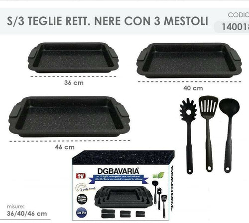 TRIS TEGLIE FORNO LASAGNERE TEGAMI 3 CON MESTOLI BAVARIA RETTANGOLARE