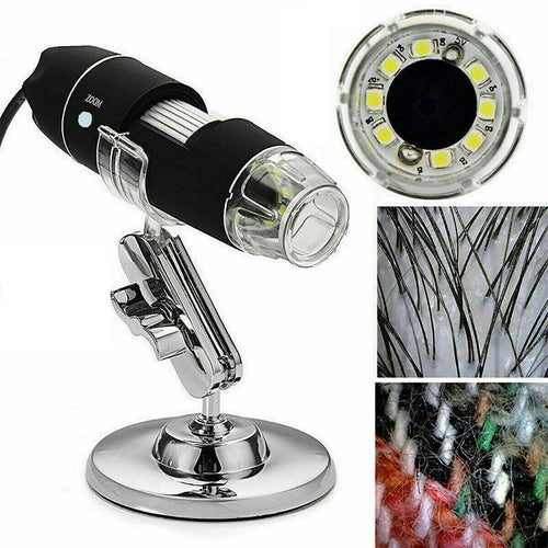 MICROSCOPIO DIGITALE 500X 8 LED USB ZOOM PORTATILE LENTE INGRANDIMENTO full hd