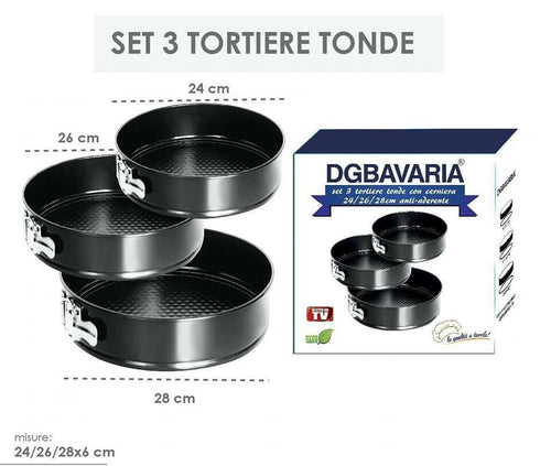 3 TORTIERE ROTONDO TORTIERA A CERNIERA REMOVIBILE ANTIADERENTE MISURE 24 26 28