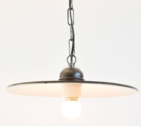 LAMPADARIO LAMPADA A CATENA PIATTO SEMPLICE IN FERRO BATTUTO CRUCCOLINI