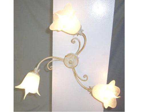 LAMPADARIO PLAFONIERA ELICA A 3 LUCI AVORIO-ORO FERRO BATTUTO LANTERNA APPLIQUE