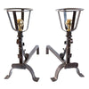 COPPIA DI ALARI FERRO BATTUTO ROCCA 27X62X54 CAMINO CAMINETTO FUOCO