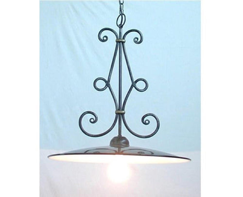 LAMPADARIO LAMPADA PIATTO SMALTATO D.45 IN FERRO BATTUTO CRUCCOLINI