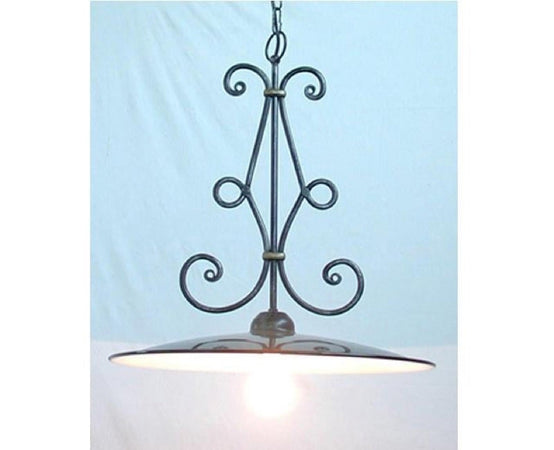 LAMPADARIO LAMPADA PIATTO SMALTATO D.45 IN FERRO BATTUTO CRUCCOLINI