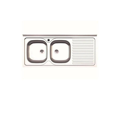 LAVELLO APPOGGIO INOX 2 VASCHE SX + GOCCIOLATOIO DX 120 CM