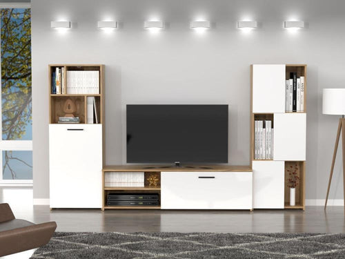 Mobile Tv parete attrezzata modello JOY cm 240x35x137h rovere bianco