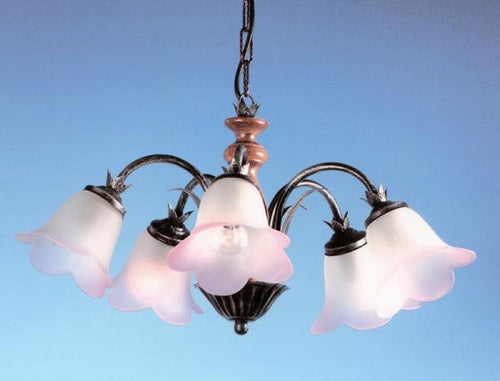 LAMPADARIO FASCINO A 5 LUCI FERRO BATTUTO LANTERNA APPLIQUE LAMPIONE LAMPADE