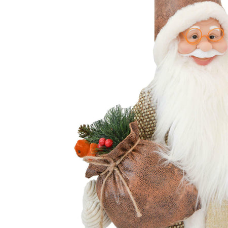 Babbo Natale pupazzo "Country" con vestito in tessuto Beige h 61 cm