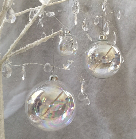 Palline in vetro per albero di natale trasparente iridescente decorazione natalizia