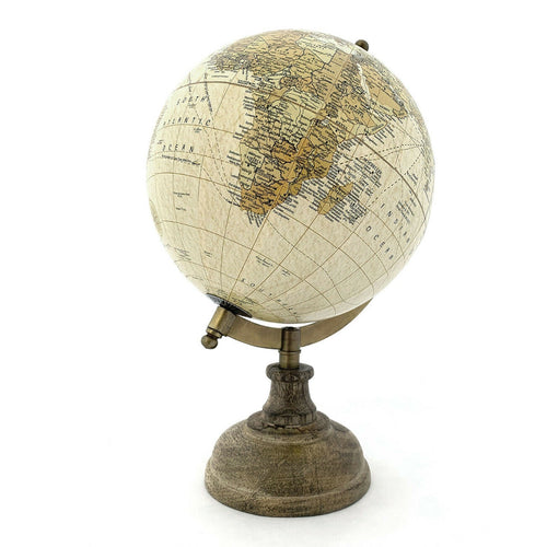 Mappamondo con piedistallo in legno girevole sull'asse decorazione per ambienti h 32 cm