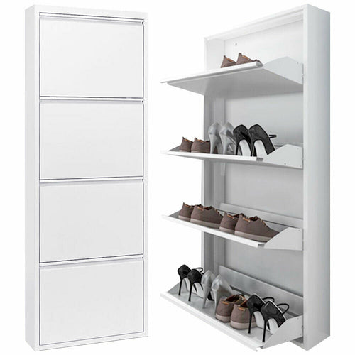 Scarpiera Slim in metallo Bianco con ante basculanti porta scarpe salvaspazio da interno