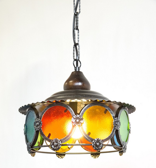 LAMPADARIO COLORI GRANDE FERRO BATTUTO LANTERNA APPLIQUE LAMPIONE LAMPADE