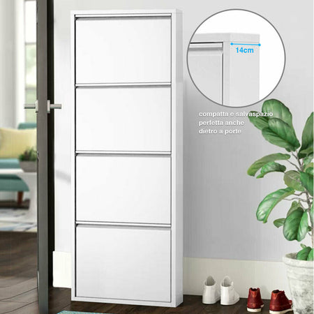 Scarpiera Slim in metallo Bianco con ante basculanti porta scarpe salvaspazio da interno