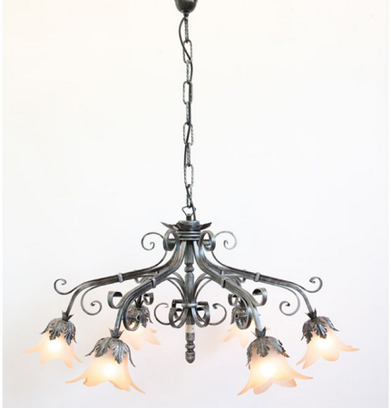 LAMPADARIO PARIS 6 LUCI IN FERRO BATTUTO CRUCCOLINI LANTERNE LAMPADE NERO