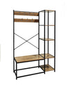 APPENDIABITI CON PANCA STILE INDUSTRIAL METALLO NERO 110X40X180 CM LEGNO RIPIANI