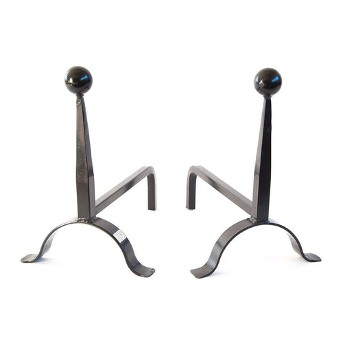 COPPIA DI ALARI FERRO BATTUTO PALLA 26X38X38 CAMINO CAMINETTO FUOCO