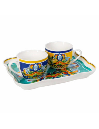 Set 2 tazzine tete a tete citrus e vassoio porcellana