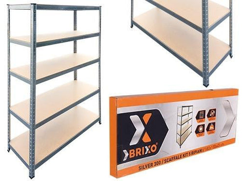 SCAFFALI IN 5 PIANI BRIXO SILVER 300 CM.L120xP45xH180
