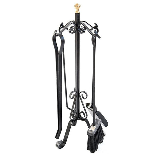 SET ATTREZZI CAMINO ECO IN FERRO BATTUTO ACCESSORI PER CAMINETTO CM. 23x59H