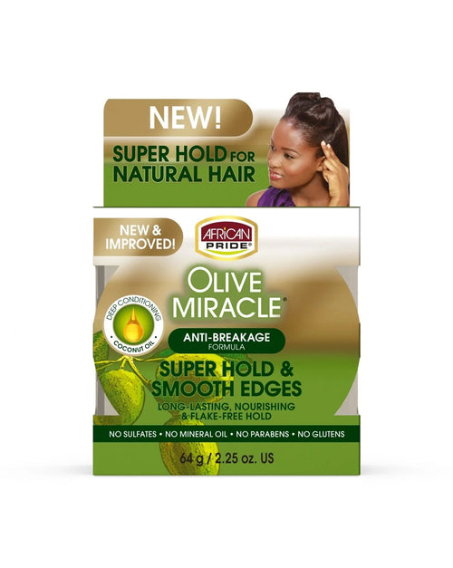 AFRICAN PRIDE OLIVE MIRACLE ANTI-BREAKAGE FORMULA SUPER HOLD & SMOOTH EDGES 64G PER CAPELLI