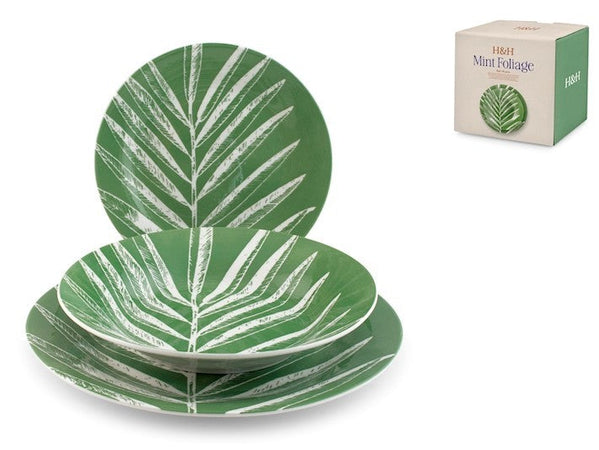 Servizio 18 pezzi tavola minty foliage in porcellana decorata. H&H