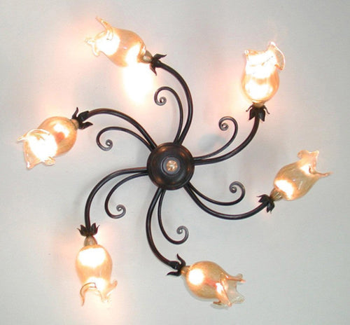 LAMPADARIO PLAFONIERA LUCCIOLA IN FERRO BATTUTO 6 LUCI LAMPADE LAMPIONE APPLIQUE