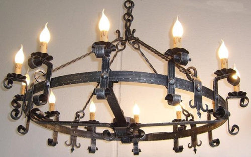 LAMPADARIO FORGIA 12 LUCI IN FERRO BATTUTO LANTERNA APPLIQUE LAMPIONE LAMPADE
