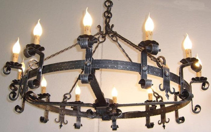 LAMPADARIO FORGIA 12 LUCI IN FERRO BATTUTO LANTERNA APPLIQUE LAMPIONE LAMPADE