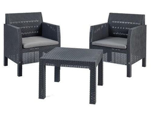 SALOTTINO SET RATTAN MATILDE ANTRACITE TAVOLO + 2 POLTRONE ANTRACITE