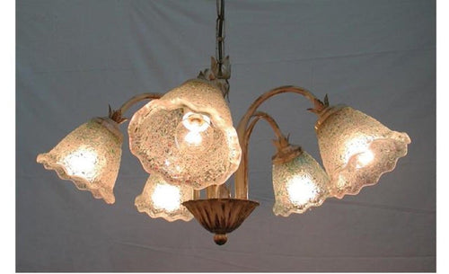 LAMPADARIO GHIAIA A 5 LUCI IN FERRO BATTUTO LAMPADE LAMPIONE APPLIQUE LANTERNA