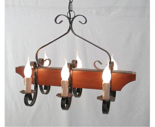 LAMPADARIO 6 LUCI WOOD TRONCHETTO LAMPADE LAMPIONE APPLIQUE PLAFONIERA CM.60