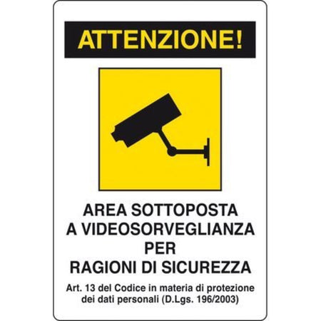 CARTELLO SEGNALETICO AREA VIDEOSORVEGLIATA IN ALLUMINIO