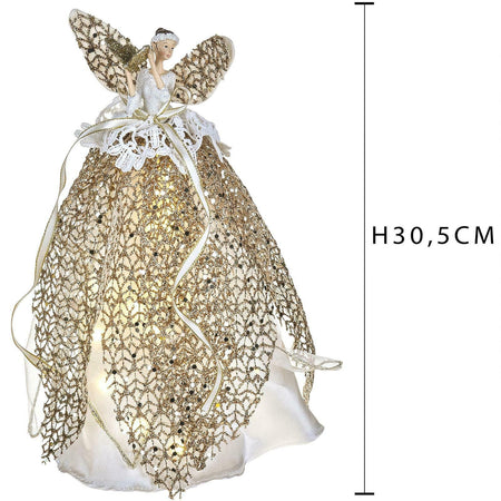 Puntale per albero di natale angelo h 28 cm decorazione natalizia Oro