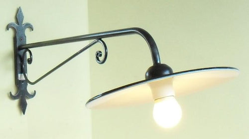 LAMPADA APPLIQUE LANTERNA FERRO BATTUTO CON PIATTO RUSTICA CM.90 PLAFONIERA