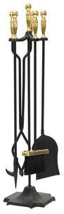 SET CAMINO IN FERRO SFERA ALTEZZA CM. 77 SUPPORTO E 4 ATTREZZI OTTONATE
