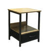KIT TAVOLINO COMODINO 1 CASSETTO STILE INDUSTRIAL METALLO NERO QUERCIA 40X35X55