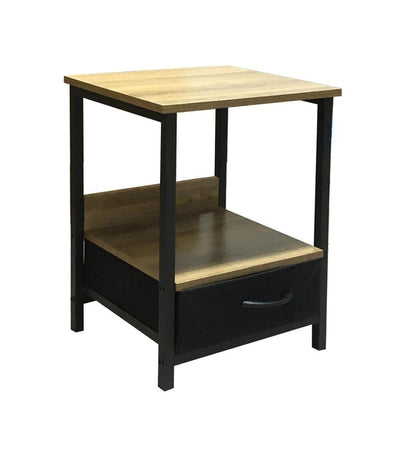 KIT TAVOLINO COMODINO 1 CASSETTO STILE INDUSTRIAL METALLO NERO QUERCIA 40X35X55