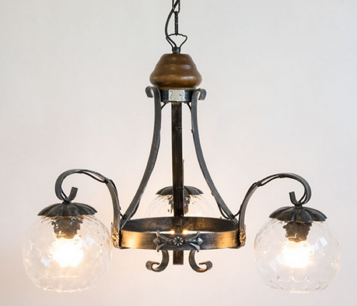 LAMPADARIO A 3 LUCI MARGHERITA FERRO BATTUTO LAMPIONE APPLIQUE LANTERNA