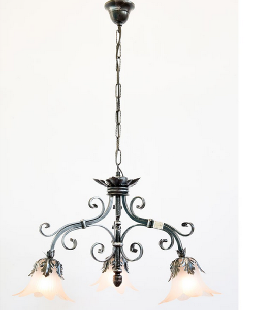 LAMPADARIO PARIS 3 LUCI IN FERRO BATTUTO CRUCCOLINI LANTERNE LAMPADE PLAFONIERE